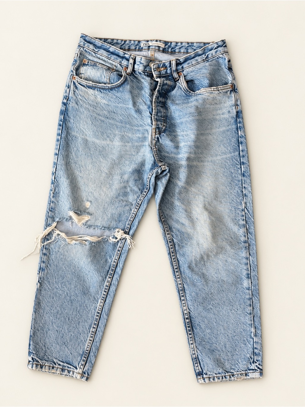 Zara Light Blue Slim Straight Distressed Jeans